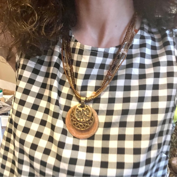 vintage Chico’s multilayer beaded boho necklace  circle engraved accent pendants - Picture 3 of 11